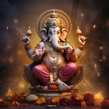 Golden lord ganesha sculpture on abstract background. celebrate lord ganesh festival.