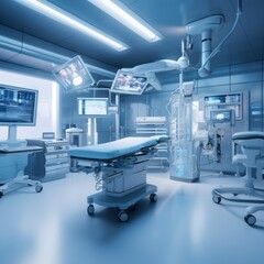 High-tech instruments and medical equipment in a state-of-the-art operating room.