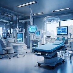 Advanced technology and medical devices utilized in a contemporary operating suite.