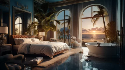 Foto op Plexiglas Luxury hotel room on paradise island beach at the ocean. Vacation in Bahamas. © Billijs