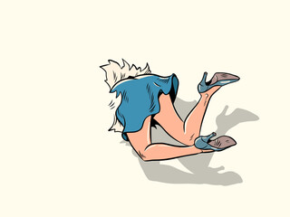 The girl is stuck in the canvas. Empty space for your advertisement. Promotions in the store of dresses, skirts and shoes.