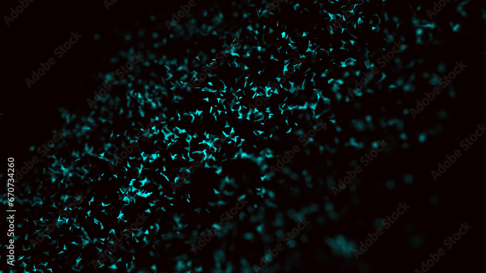Poster abstract blue flying particles or dust background. mesh space or galaxy texture. global digital futu