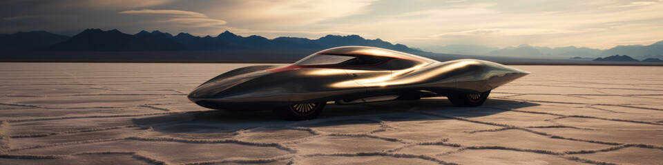 Fototapeta na wymiar Rocket car in salt lake speed racing.