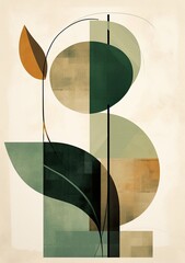 a modern abstract design is shown with a green leaf, in the style of playful animation, geometric shapes and patterns