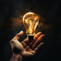 someone holding a luminous light bulb symbolizing technological progress.