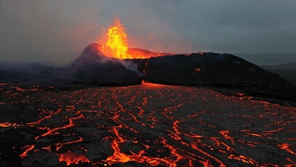 Icelandic volcano in eruption 2023. - 670737608