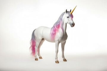 Naklejka na ściany i meble white unicorn with colorful mane on white background