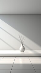 Abstract white studio background for product presentation. Empty gray room with shadows of window. Display product with blurred backdrop. Background with shadow. Generative AI