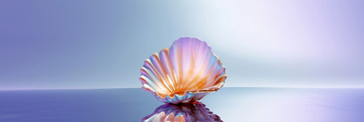 pastel neon sea shell floating in water - elegant shiny holiday background