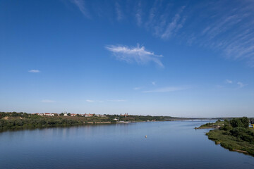 Obraz premium Vistula river in Plock, Poland - drone view, day, sunny weather
