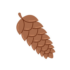 Fir cone. Fruit of conifer tree. Forest botanical element. Flat vector illustration isolated on white background.
