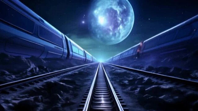 Futuristic Train: Space, Moon Above