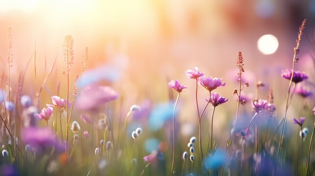 Fototapeta Delicate closed wild flower with blurred bokeh lights background. High Quality Image