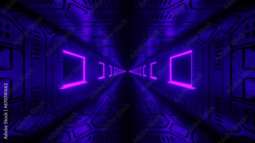 Poster blue red sci fi tunnel abstract background with red light lines, looping vj animation motion graphic