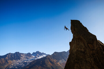 sport climber on Aiguillette d&rsquo;Argentiere in Chamonix