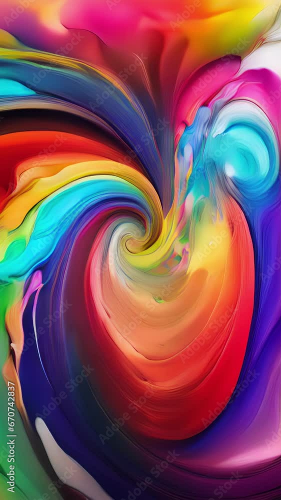 Poster closeup a chaotic swirl of rainbow paint splatters, each one creating a unique pattern that seems to