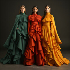 Fototapeta na wymiar three girlfriends in colorful modern fashionable clothes