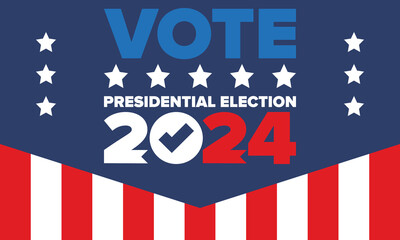 Presidential Election 2024 in United States. Vote day, November 5. US Election. Patriotic american element. Poster, card, banner and background. Vector illustration