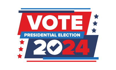 Presidential Election 2024 in United States. Vote day, November 5. US Election. Patriotic american element. Poster, card, banner and background. Vector illustration
