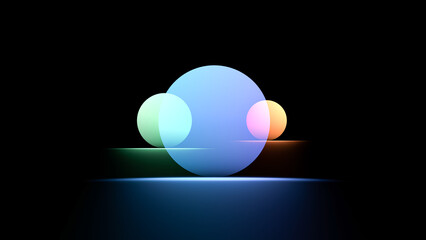 Neon circle, disk. Abstract, glowing round disks. 3D render