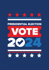Presidential Election 2024 in United States. Vote day, November 5. US Election. Patriotic american element. Poster, card, banner and background. Vector illustration