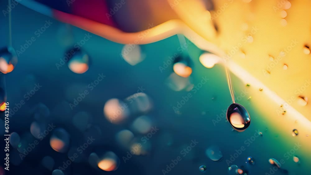 Poster closeup of a raindrop on a window, distorting the world outside in a mesmerizing way. the droplet re