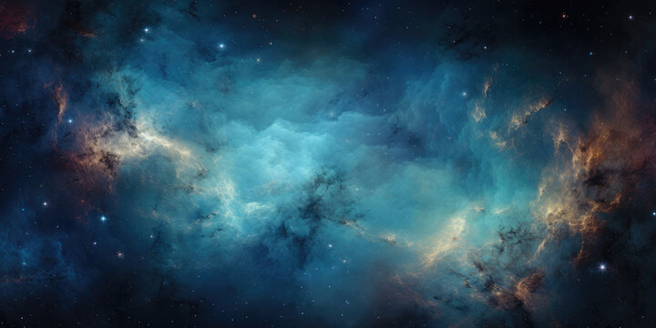 Cosmic dust and gases form a colourful nebula in distance. Space. These colourful clouds can be the inception of a new star. 