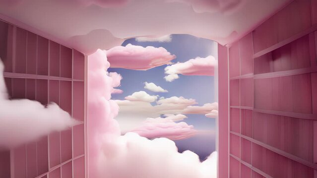 Closeup A hallway lined with doors, each one leading to a different surreal world, from a cotton candy forest to a city made entirely out of books.