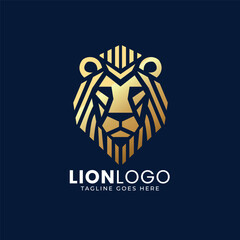 Minimall Lion Head Logo design template, Geometric Lion Face Vector