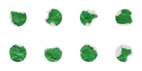 Green Torn Paper Circle Shape. Set of Torn Colored Papers with Different Elliptical Shaped Edges, Isolated