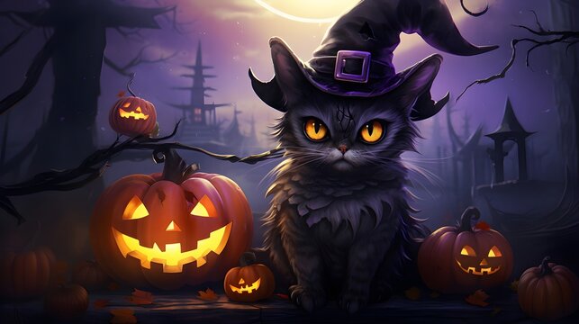 Adorable Cat-like Owls in Witch Hats for Halloween