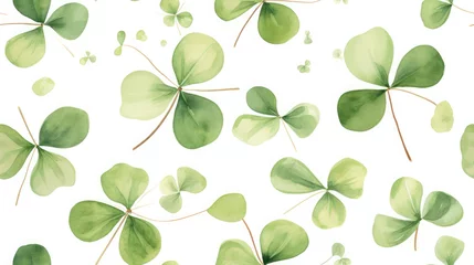 Foto op Canvas seamless pattern with green clover leaves, shamrock, symbol of Ireland, st. patrick's day, illustration, plant, nature, ornament, traditional, holiday, luck, spring © Julia Zarubina