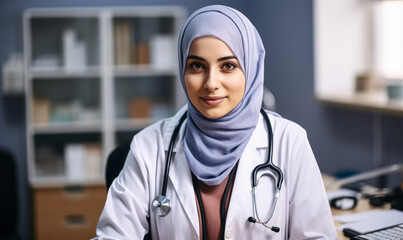 Healthcare Specialist: Muslim Woman Doctor in Hijab and Lab Coat