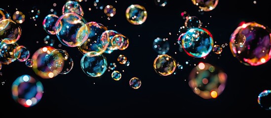 Colorful bubbles on a dark surface