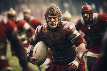 Rugby player as a fantasy warrior with medieval armor