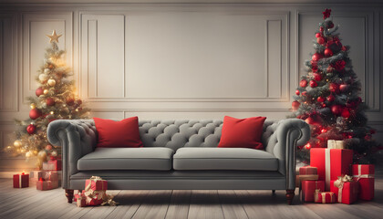 Obraz premium Empty sofa with christmas theme in background