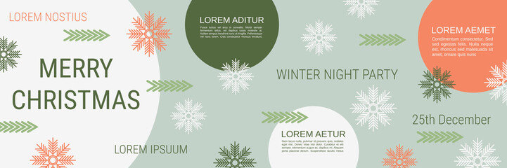Obraz premium Merry Christmas and Happy New Year minimalistic style vector banner template. Flat design illustration with winter style elements