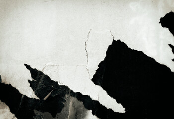 Old ripped torn black and white posters textures backgrounds grunge creased crumpled paper vintage collage placards empty space text - obrazy, fototapety, plakaty