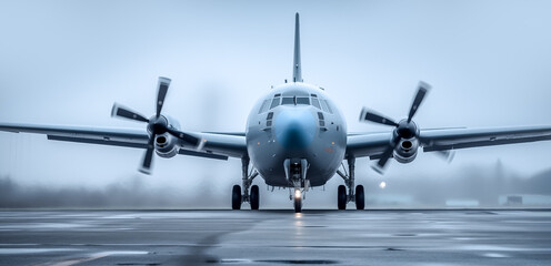 Military cargo plane taking off from the airport.
 - obrazy, fototapety, plakaty