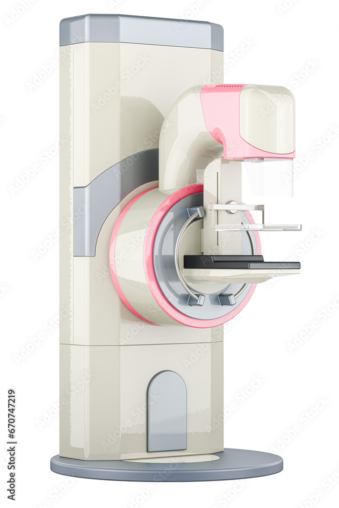 Poster digital mammography system, mammography x ray system. 3d rendering isolated on transparent backgroun