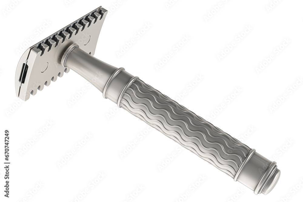 Poster adjustable double edge safety razor, 3d rendering isolated on transparent background