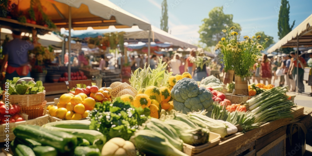 Aufkleber a vibrant display of various vegetables at a local market. perfect for food-related projects and pro
