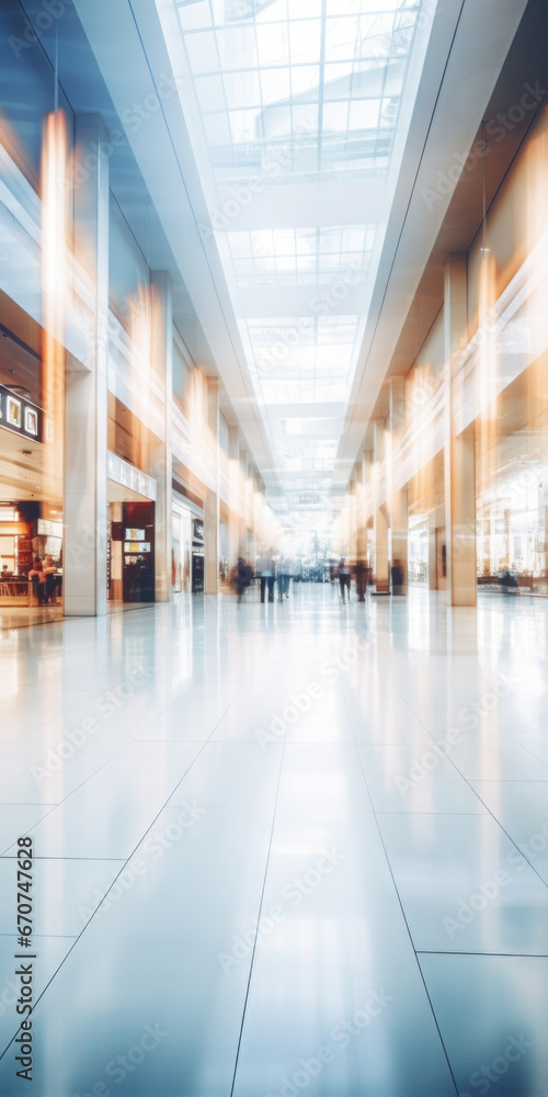 Poster a blurry photo capturing the atmosphere of an airport lobby. perfect for adding a sense of motion an