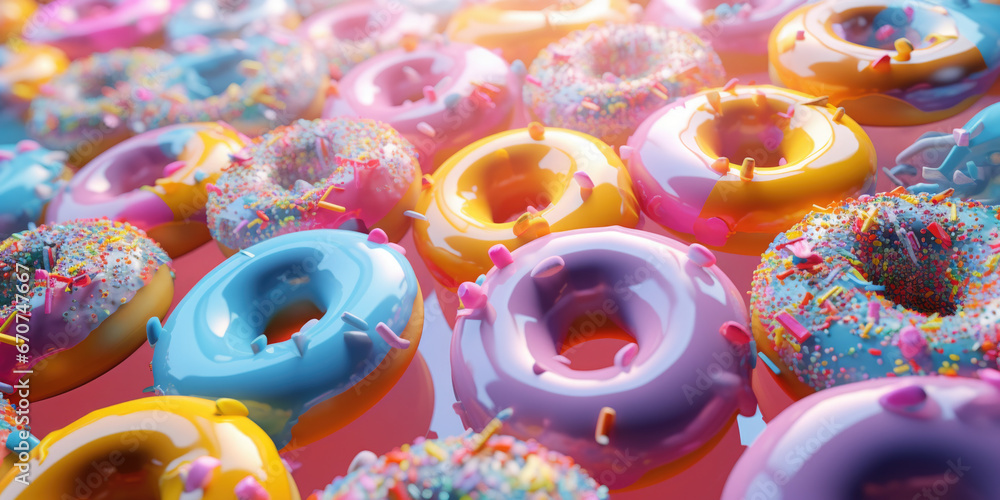 Poster a bunch of delicious doughnuts topped with colorful sprinkles. perfect for adding a touch of sweetne
