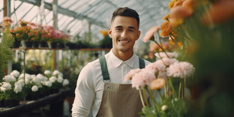 A man standing in front of a bunch of flowers. Suitable for various occasions and events.