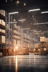 A spacious warehouse filled with numerous boxes, providing ample storage space. Ideal for business and logistics-related projects. - obrazy, fototapety, plakaty