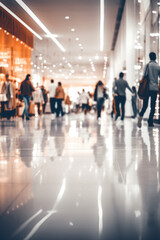 A group of people walking through a shopping mall. Can be used to depict a busy shopping scene or to illustrate consumerism and modern lifestyle.