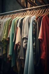 A rack filled with a variety of shirts. Suitable for clothing store advertisements or fashion-related projects