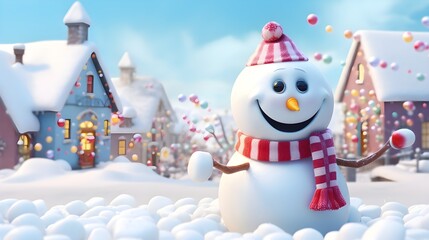Obraz premium Cheerful Snowman Celebrates Christmas