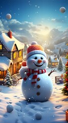 Obraz premium Cheerful Snowman Celebrates Christmas
